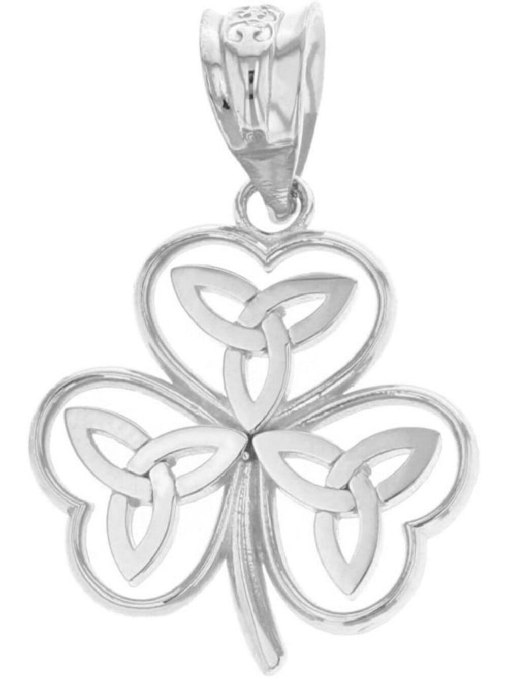 Elegant .925 Sterling Silver Irish Shamrock Pendant Necklace, Celtic Knot Charm
